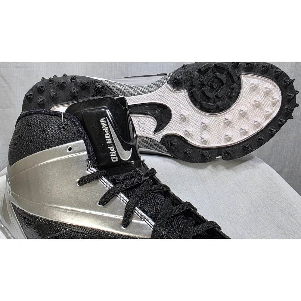 Nike Zoom Vapor Pro Mid Turf Football‎ Cleats Silver Black 527879-010 Mens 17